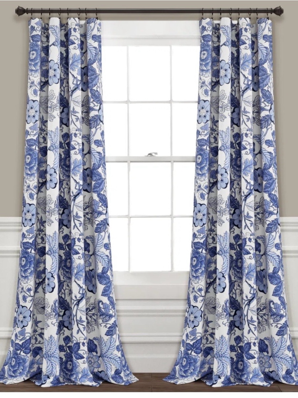 Larkone Floral Room Darkening Thermal Curtain Panels — Blue and White